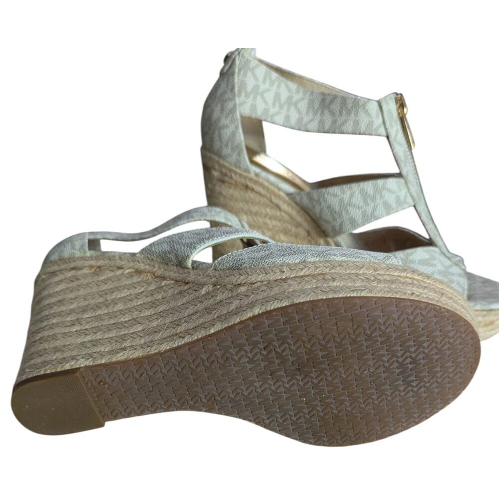 Michael Kors Vanilla Damita Logo MK Signature Wedge Sandals Women 7.5 Shoes - Picture 9 of 11